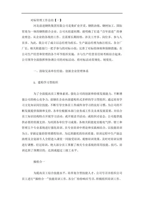 对标管理工作总结3篇
