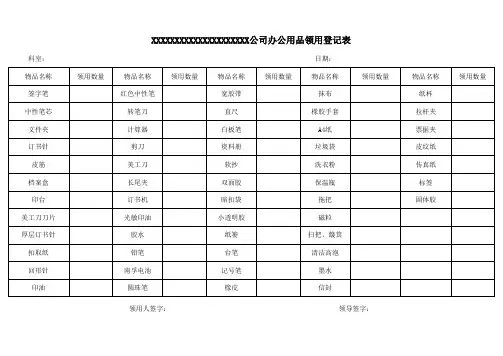 办公用品领用登记表