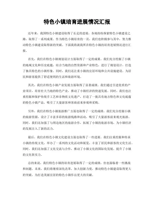 特色小镇培育进展情况汇报