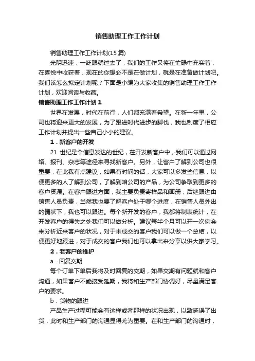 销售助理工作工作计划
