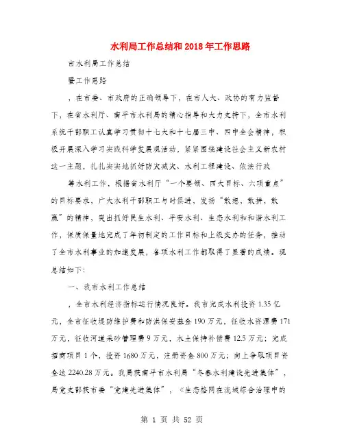 水利局工作总结和2019年工作思路(多篇范文)