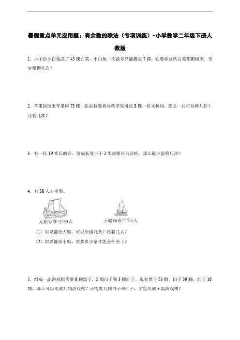 暑假重点单元应用题：有余数的除法(专项训练) 小学数学二年级下册人教版(含答案)
