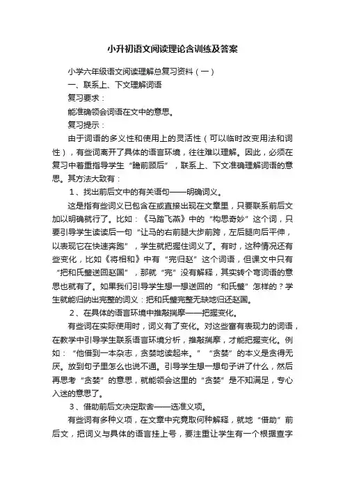 小升初语文阅读理论含训练及答案