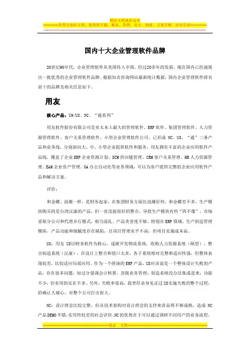 国内十大企业管理软件品牌分析