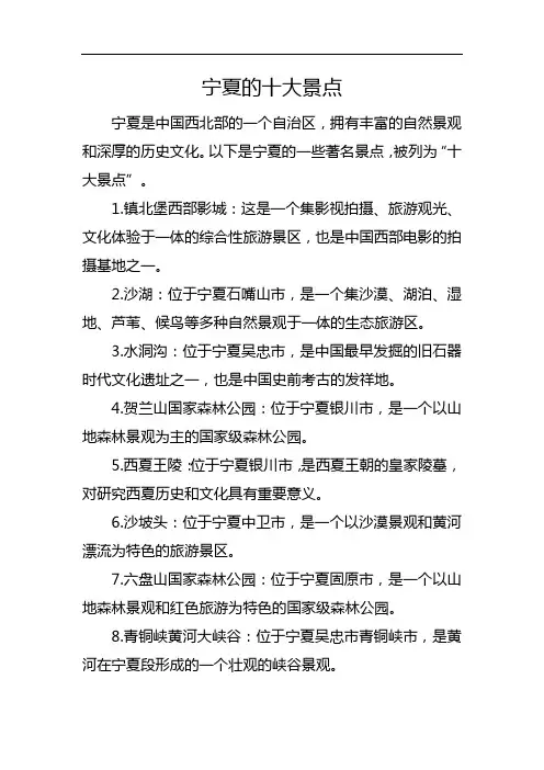 宁夏的十大景点