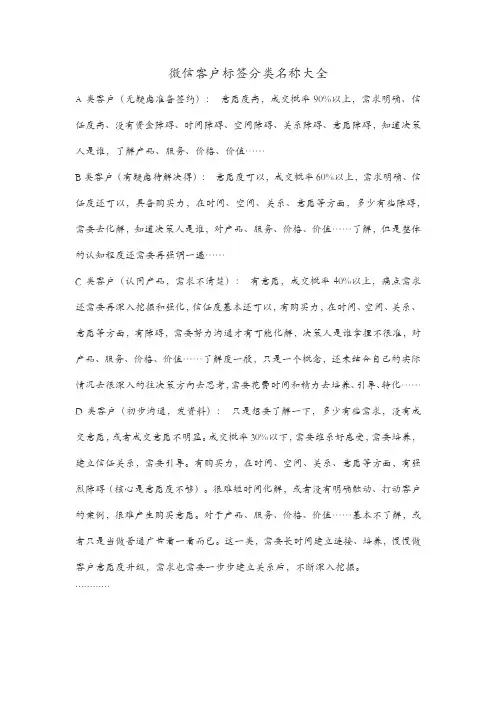 微信客户标签分类名称大全
