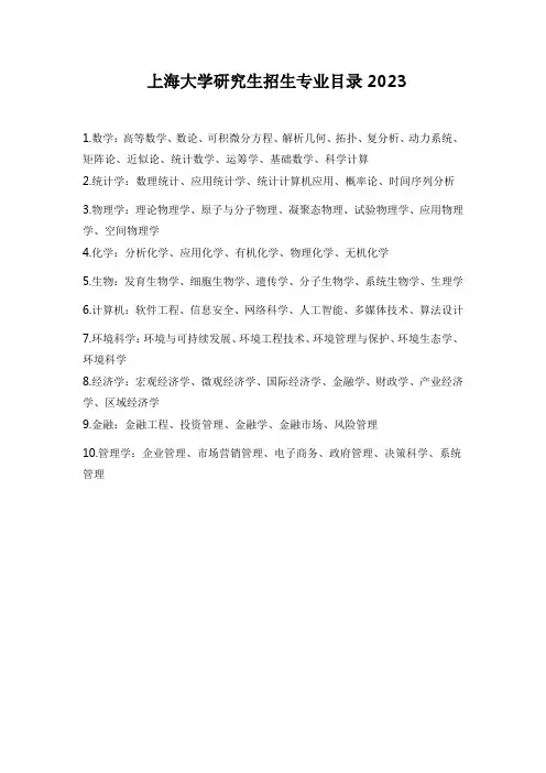 上海大学研究生招生专业目录2023