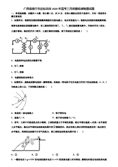 广西省南宁市达标名校2020年高考三月质量检测物理试题含解析