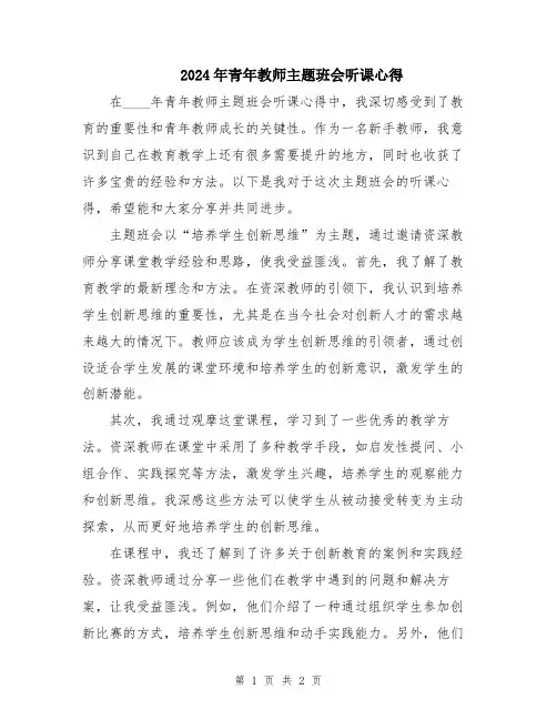 2024年青年教师主题班会听课心得