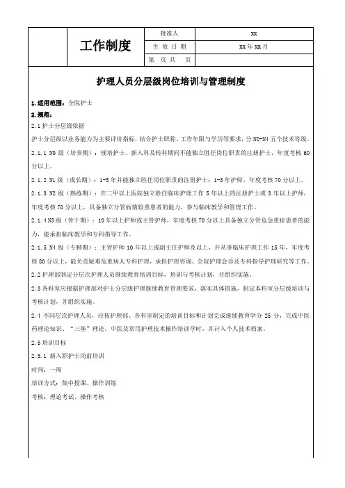 护理人员分层级岗位培训与管理制度