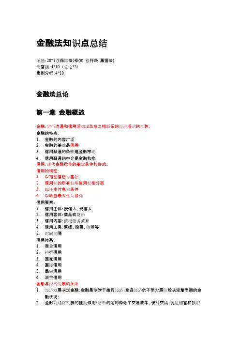 金融法知识点总结(有重点)