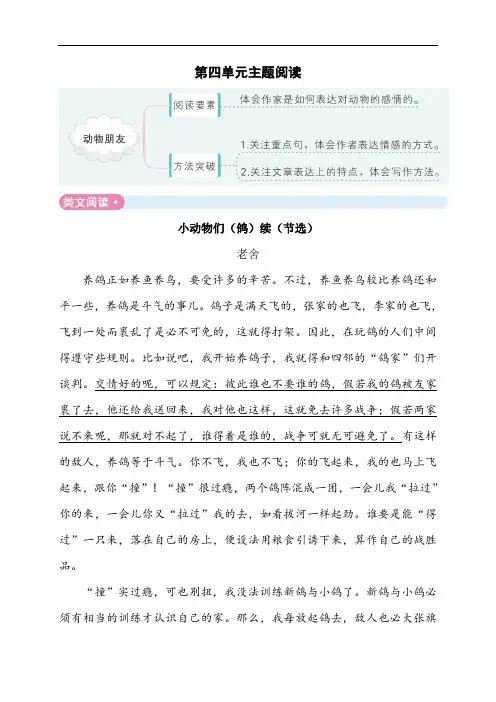 四年级下册语文试题第四单元主题阅读人教部编版含答案
