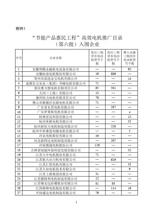 高效电机推广目录 第六批