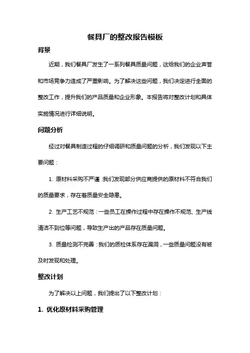 餐具厂的整改报告模板