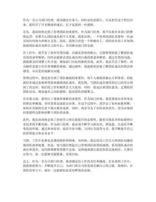 公司部门经理工作感想