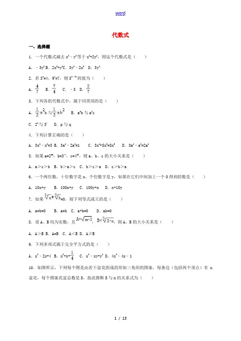 中考数学专题练习 代数式(含解析)-人教版初中九年级全册数学试题