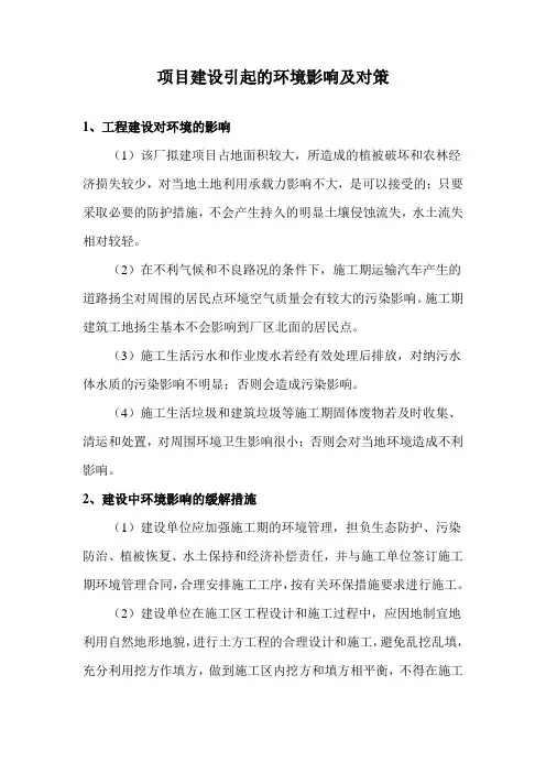 项目建设引起的环境影响及对策
