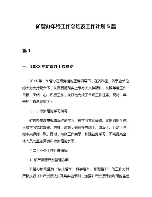 矿管办年终工作总结及工作计划5篇