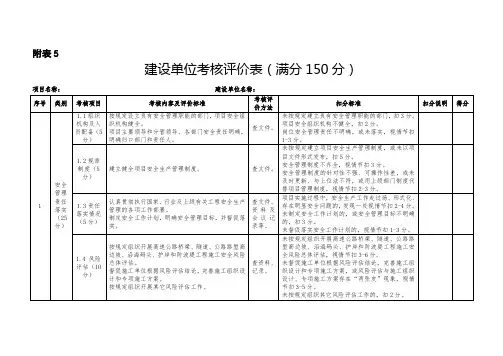 建设单位考核评价表