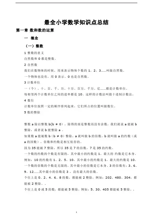 最全小学数学知识点总结