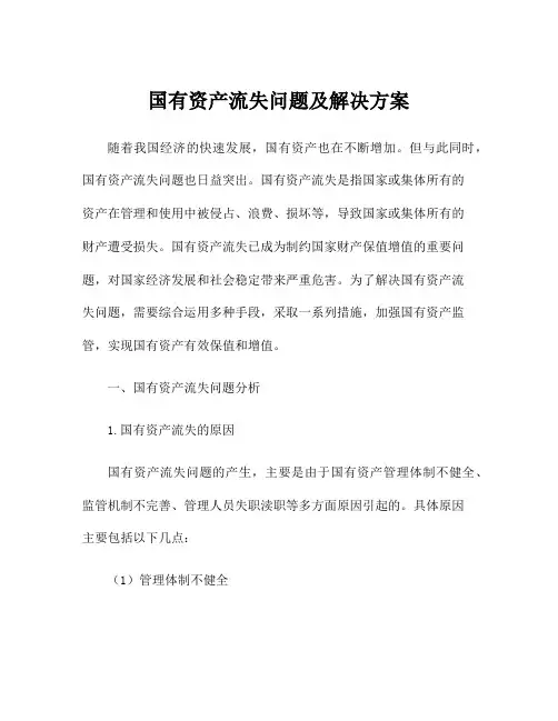国有资产流失问题及解决方案