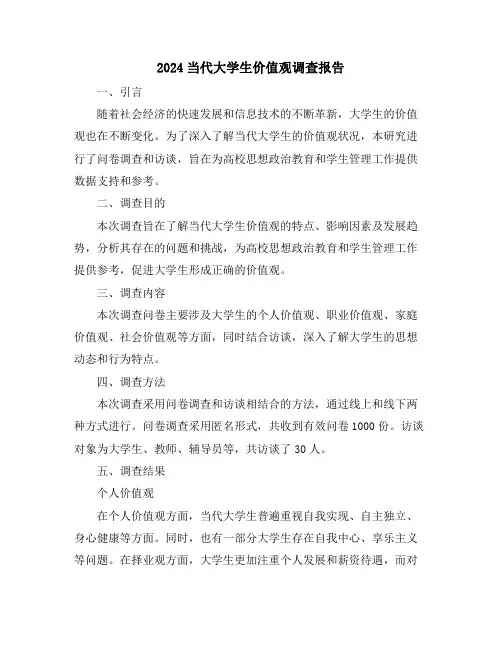 2024当代大学生价值观调查报告