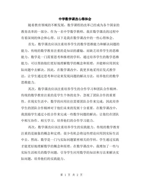 中学数学课改心得体会