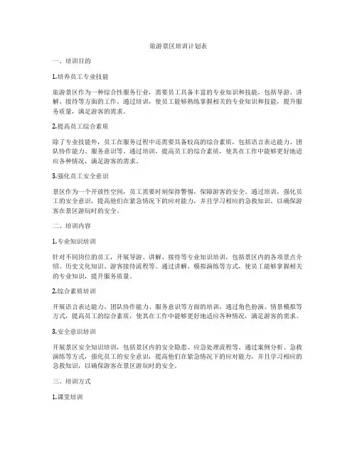 旅游景区培训计划表