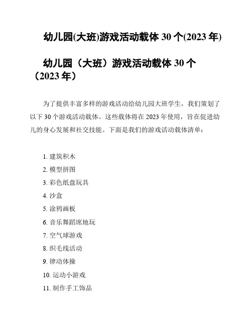 幼儿园(大班)游戏活动载体30个(2023年)