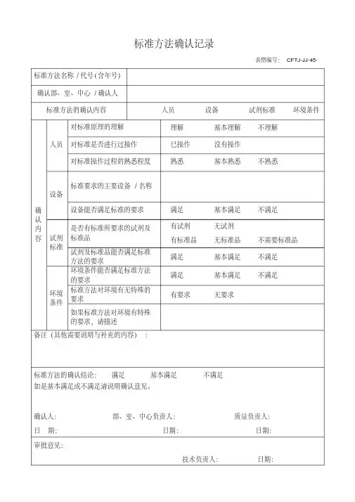 (完整版)检验检测机构标准方法确认记录