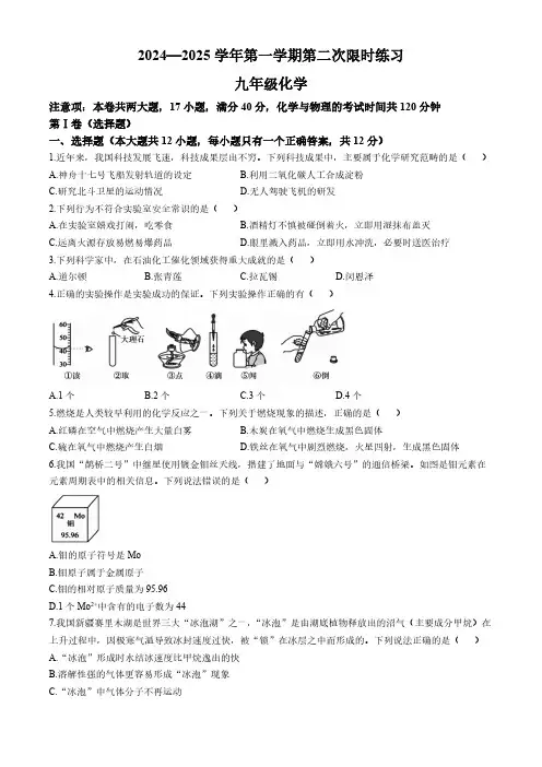 安徽省宣城市第六中学2024-2025学年九年级上学期第二次月考化学试题(含答案)