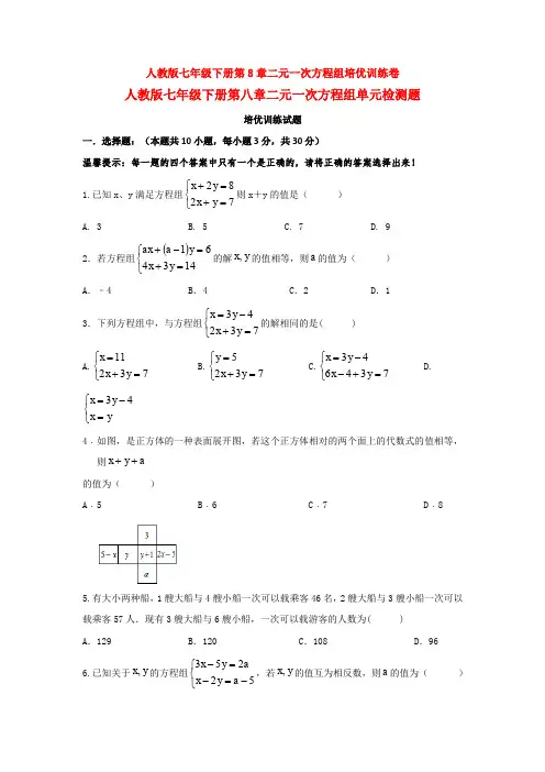 人教版七年级下册第8章二元一次方程组培优训练卷