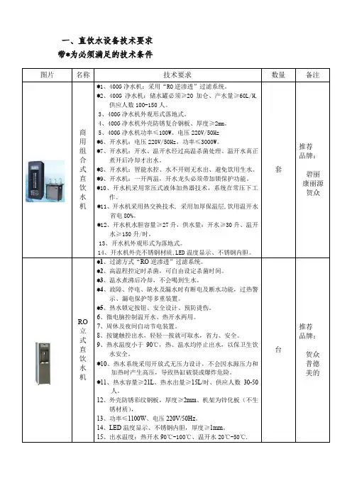 一、直饮水设备技术要求