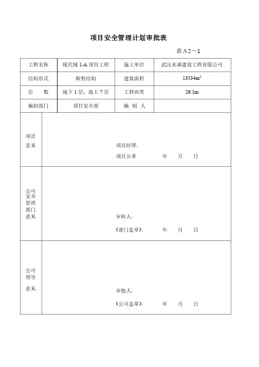 项目安全管理计划审批表