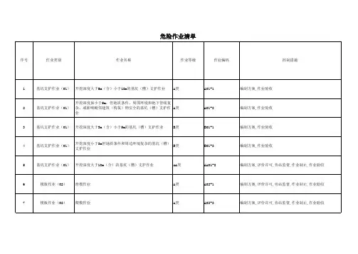 危险作业清单