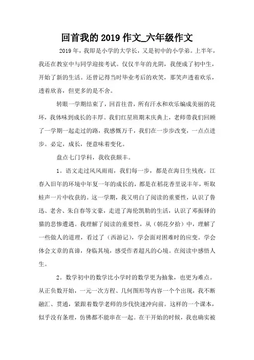 回首我的2019作文_六年级作文