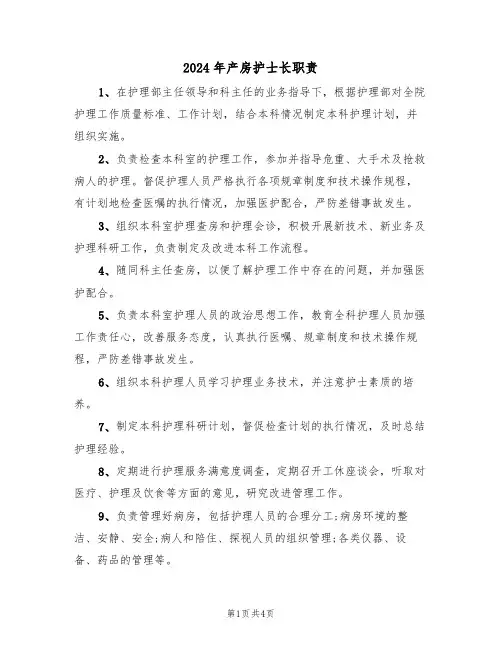 2024年产房护士长职责(二篇)