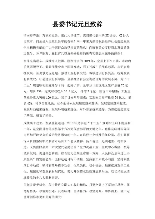 最新-县委书记元旦致辞 精品