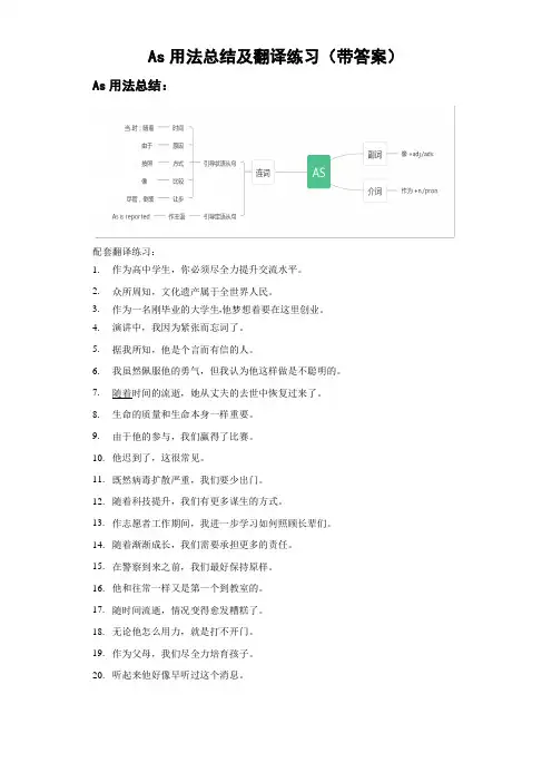 As用法总结及翻译练习高三英语二轮复习