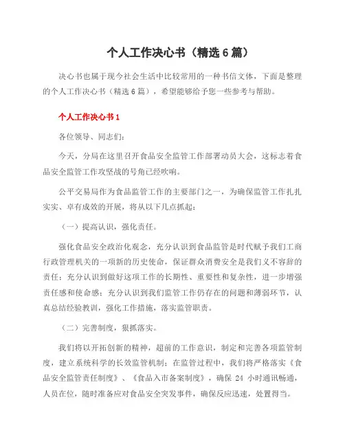 个人工作决心书(6篇)