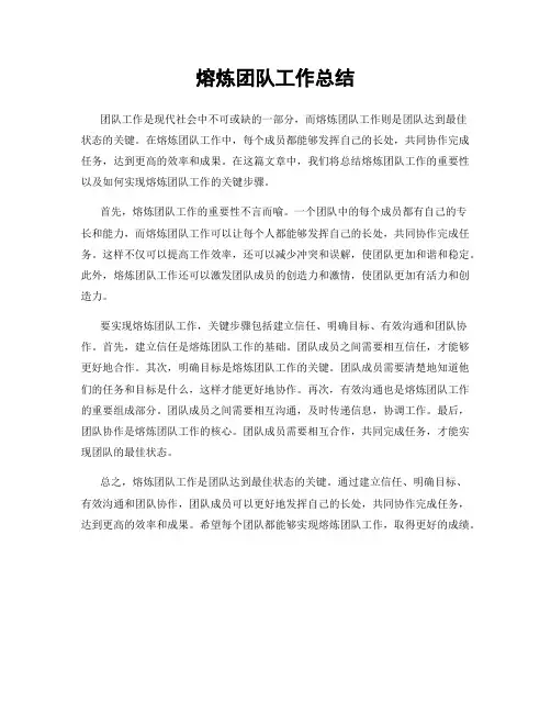 熔炼团队工作总结