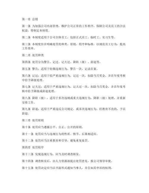 公司行政管理制度处罚细节