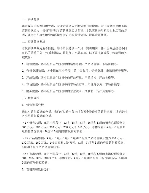 营销沙盘实训数据分析报告