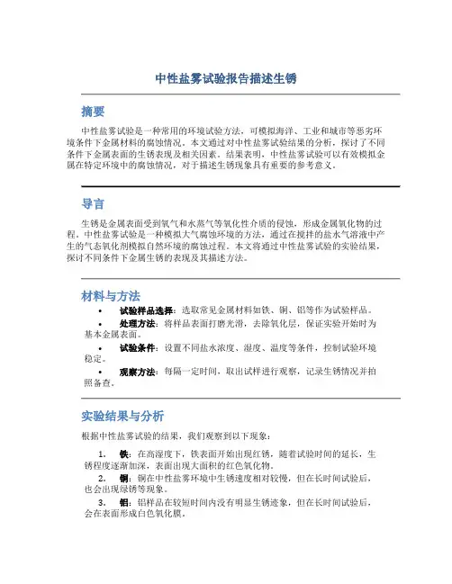 中性盐雾试验报告怎么描述生锈
