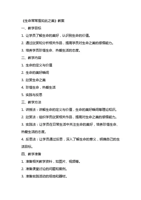 《生命常常是如此之美》教案