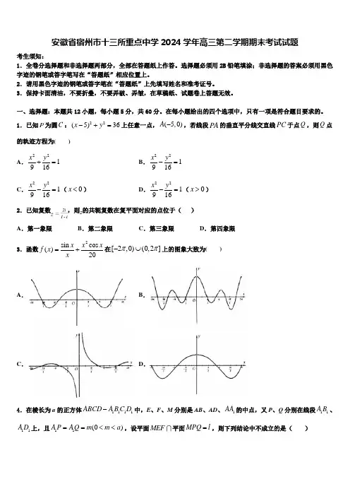 安徽省宿州市十三所重点中学2024学年高三第二学期期末考试试题