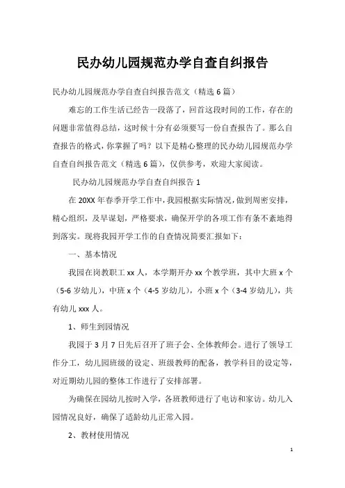 民办幼儿园规范办学自查自纠报告