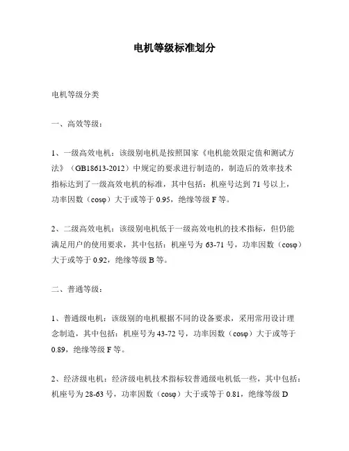电机等级标准划分