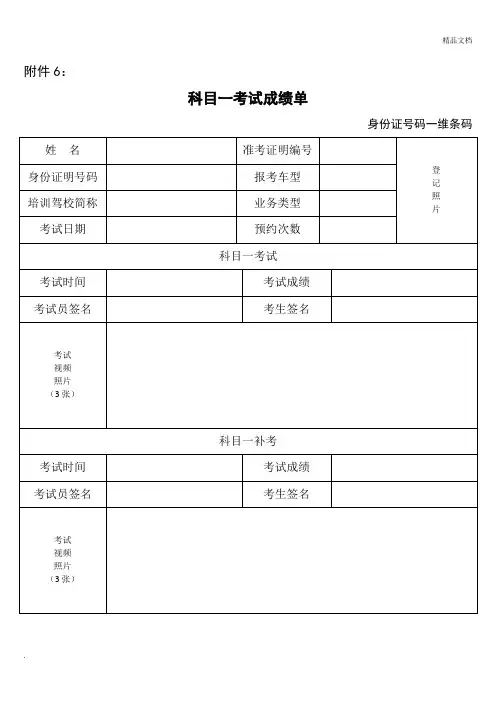 驾校考试考试成绩单