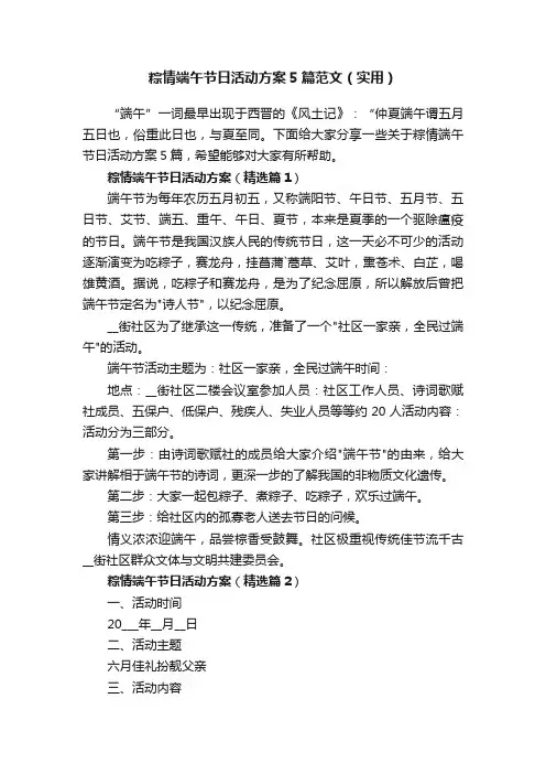 粽情端午节日活动方案5篇范文（实用）